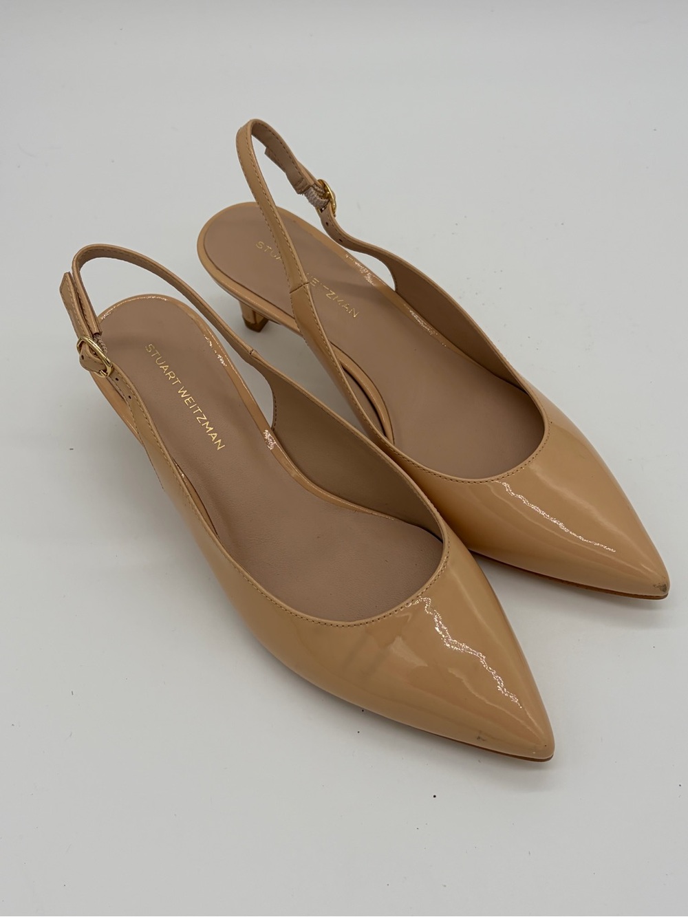 Stuart Weitzman Patent Leather Slingback Heels in Nude